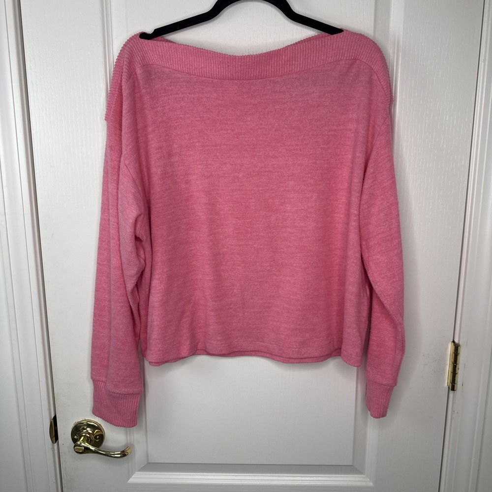 HM Womens Medium Pink Ribbed Boat Neck Sweater 3/4 Sleeve Lightweight